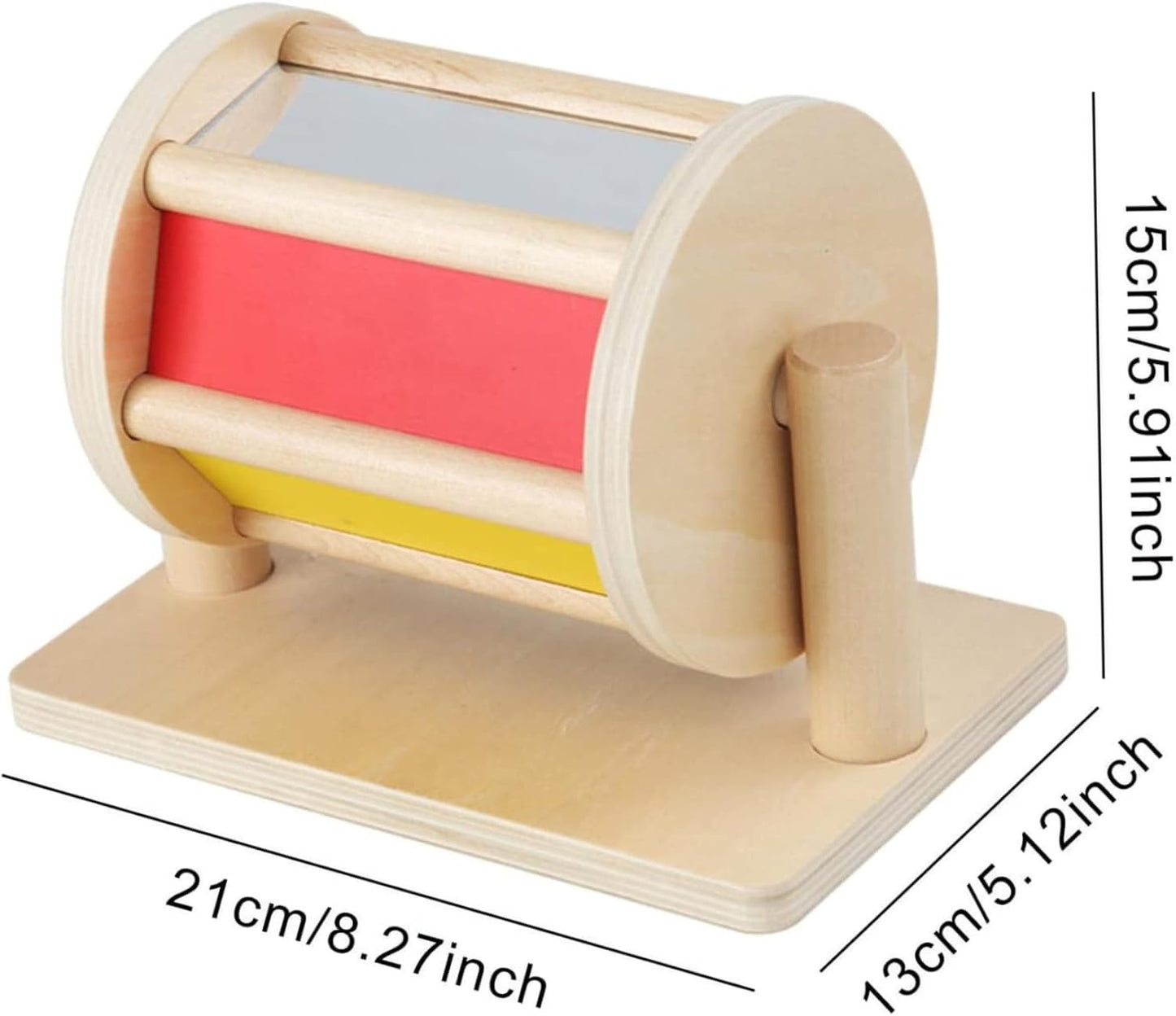 Wooden Spinning Drum Baby Toy with Mirror – Rainbow Sensory Spinner for Early Development – Lightweight Toy for Babies 0–3 Years