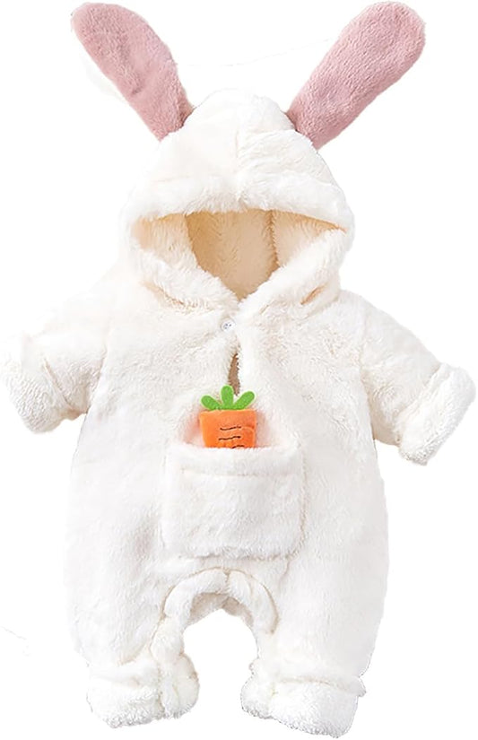 Baby Bunny Hooded Fleece Jumpsuit – Soft Winter Romper Snowsuit for Newborn Boys & Girls – Warm & Cosy Outfit