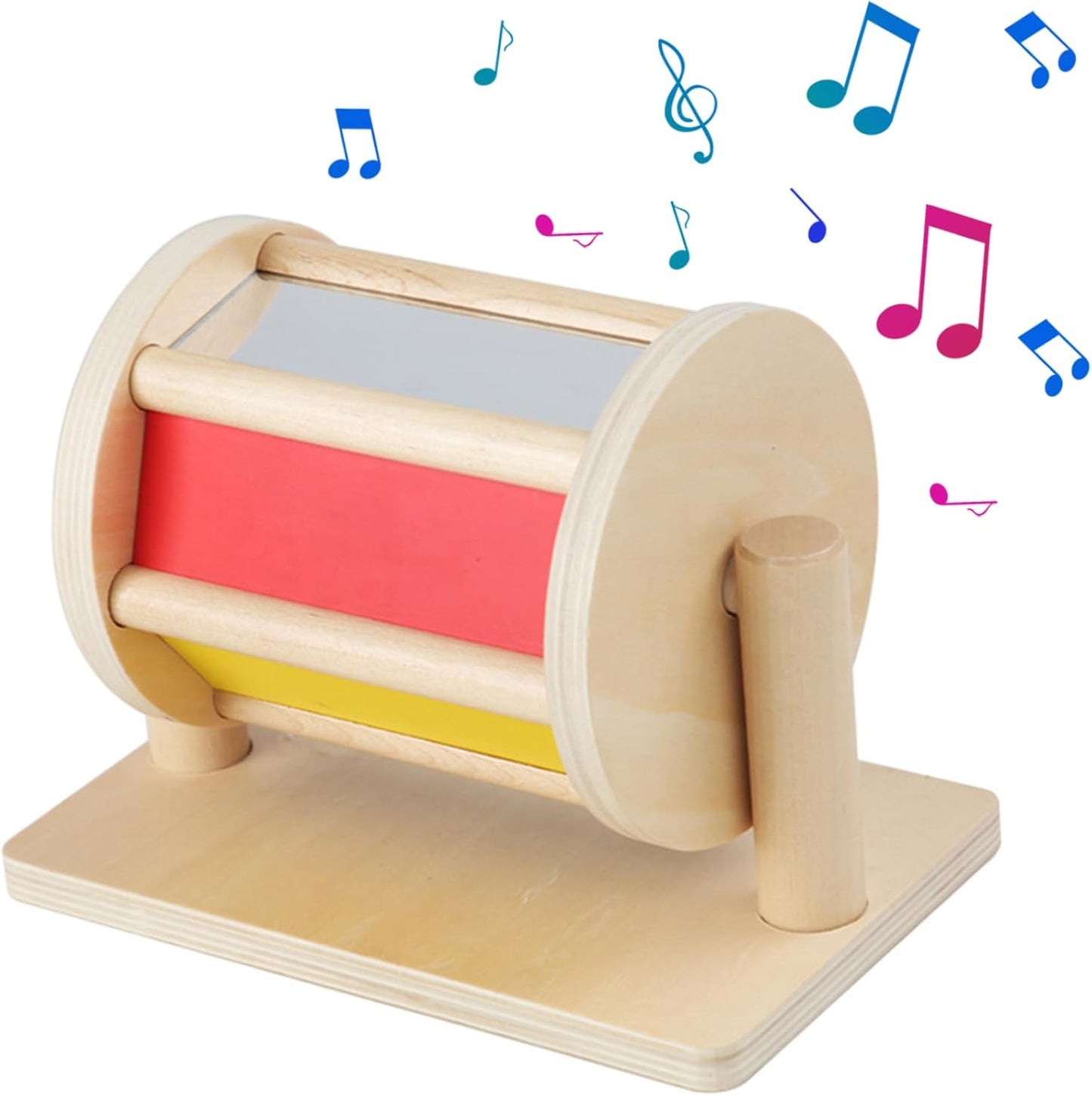 Wooden Spinning Drum Baby Toy with Mirror – Rainbow Sensory Spinner for Early Development – Lightweight Toy for Babies 0–3 Years