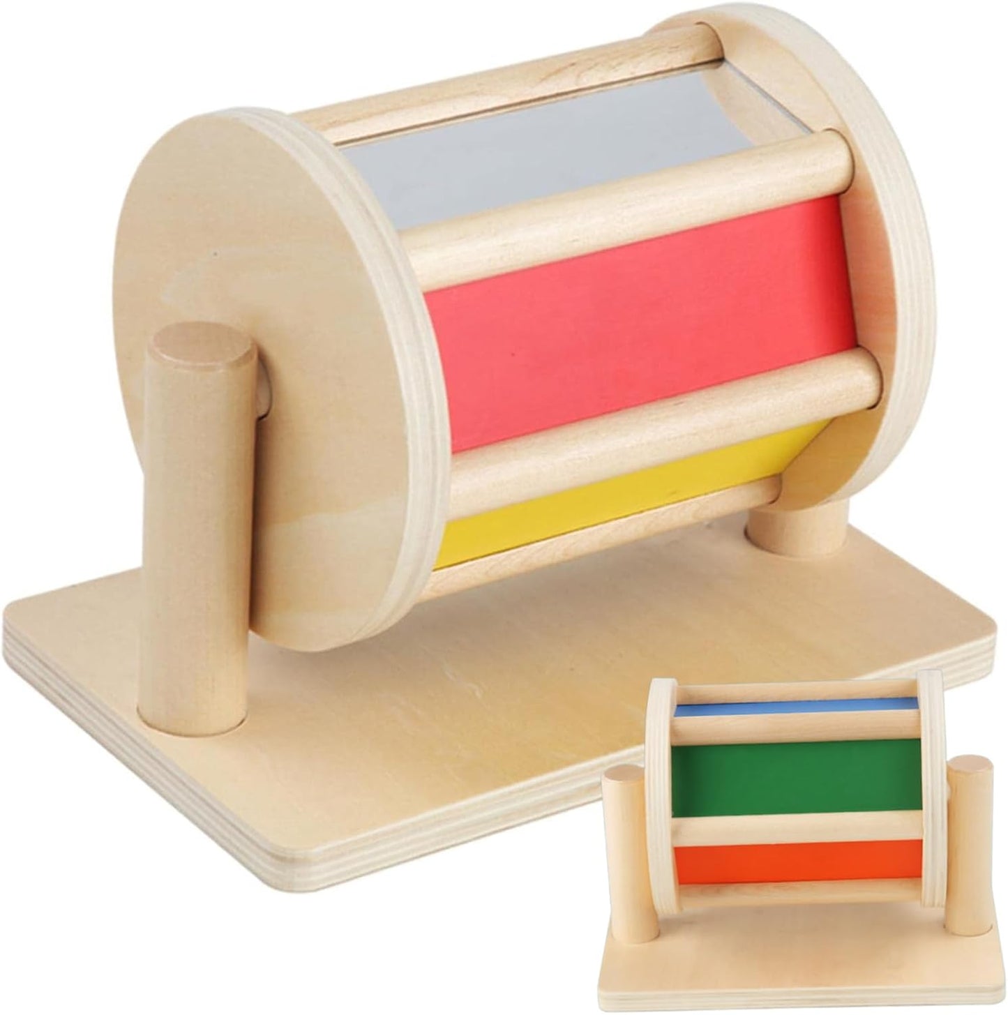 Wooden Spinning Drum Baby Toy with Mirror – Rainbow Sensory Spinner for Early Development – Lightweight Toy for Babies 0–3 Years